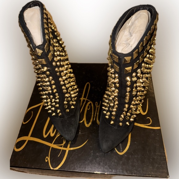 Women’s Lust For Life Black Booties With Gold Studs - Picture 4 of 5